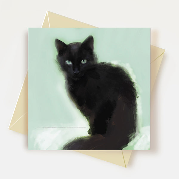 Abstract Black Cat Greeting Card