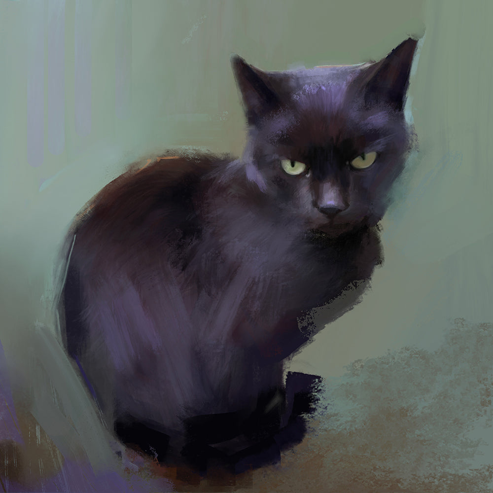 Purple Black Cat Greeting Card