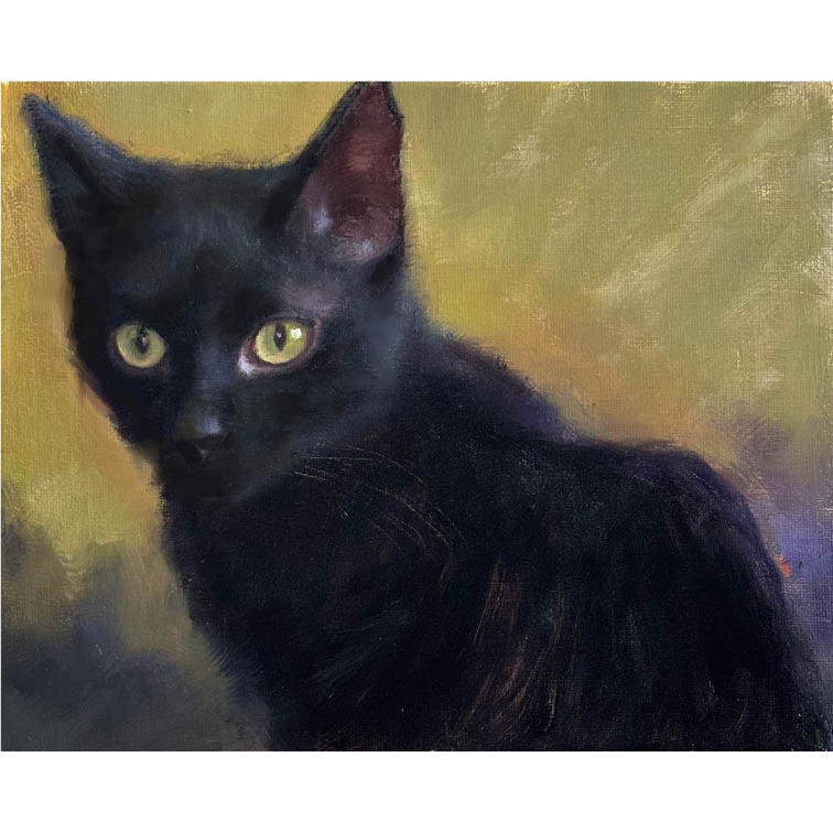 Halloween Black Cat Original Oil Painting