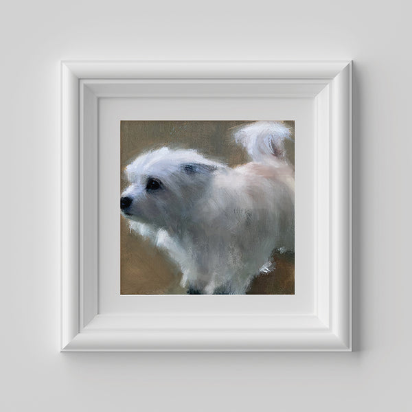 Little White Dog Original Oil Painting