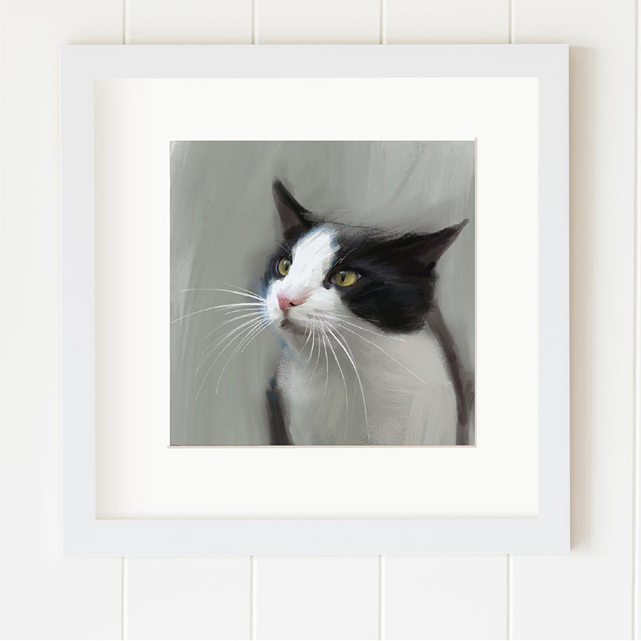 Whiskers Tuxedo Cat Print