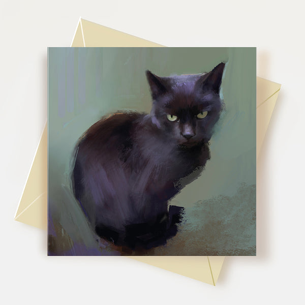 Purple Black Cat Greeting Card