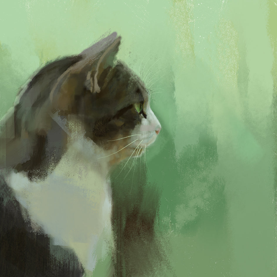 Tabby Cat Green Greeting Card