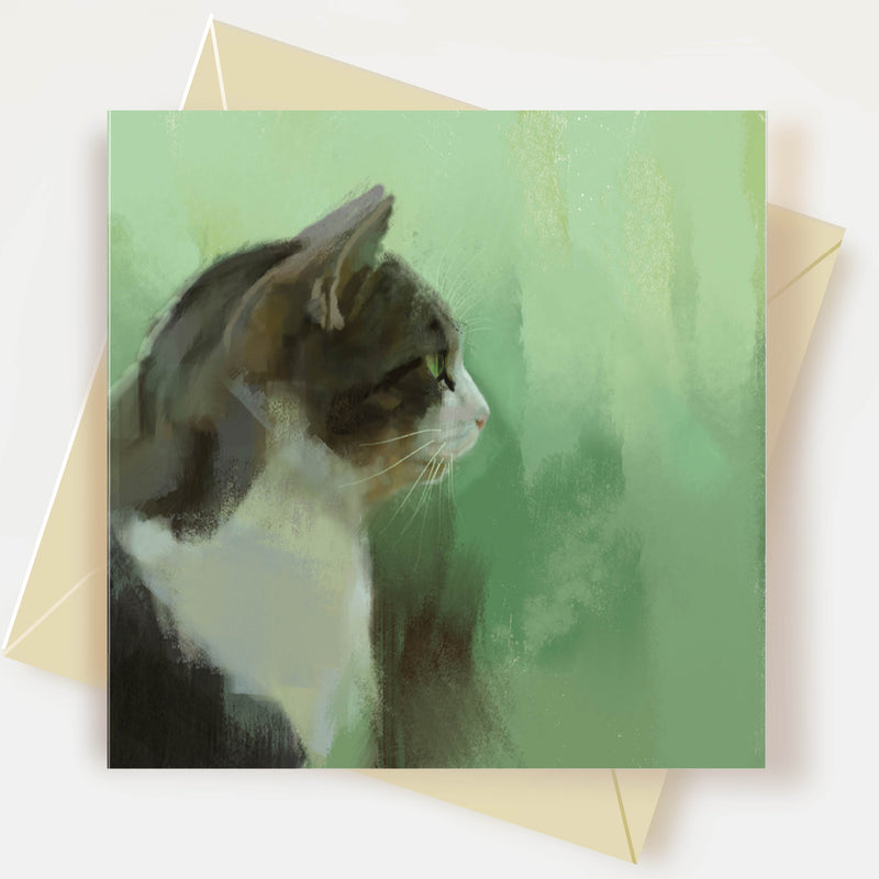 Tabby Cat Green Greeting Card