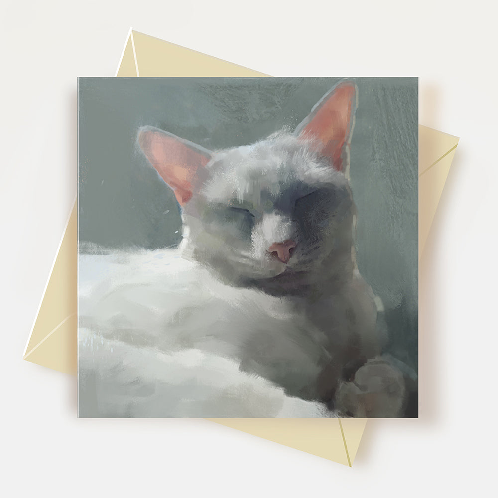 White Cat Greeting Card