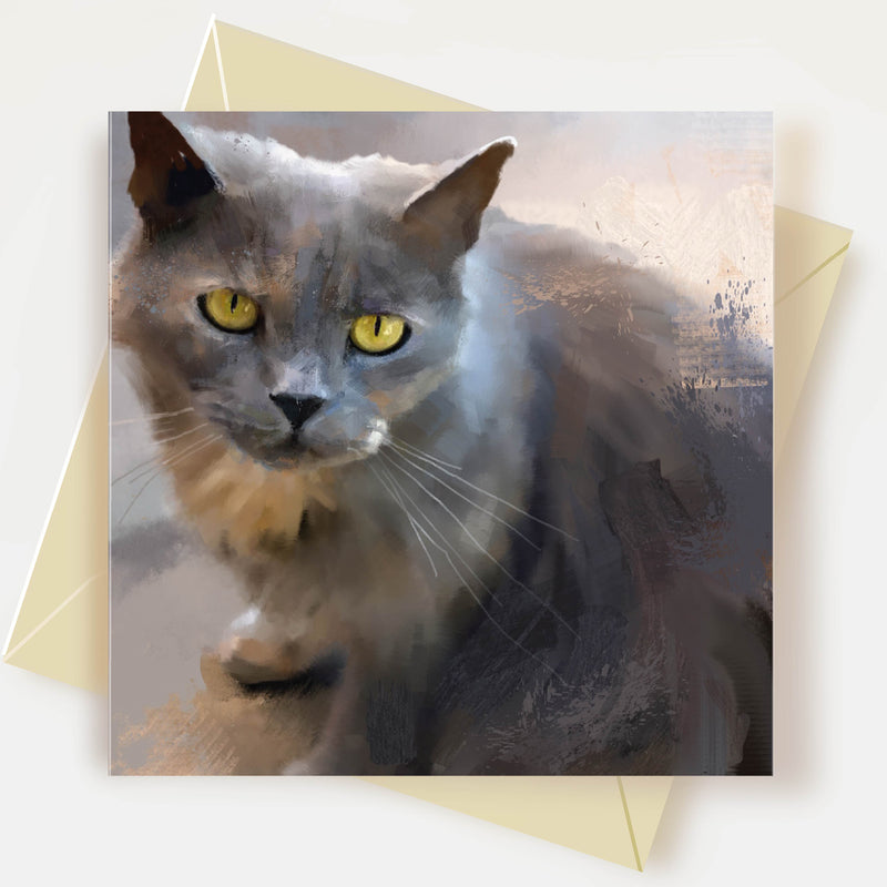 Grey Cat Greeting Card